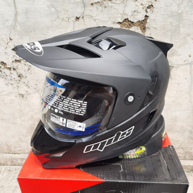 Helm MDS SUPER PRO Superpro SOLID 2 VISOR || MDS Cross hitam doff Glossy putih abu abu Original