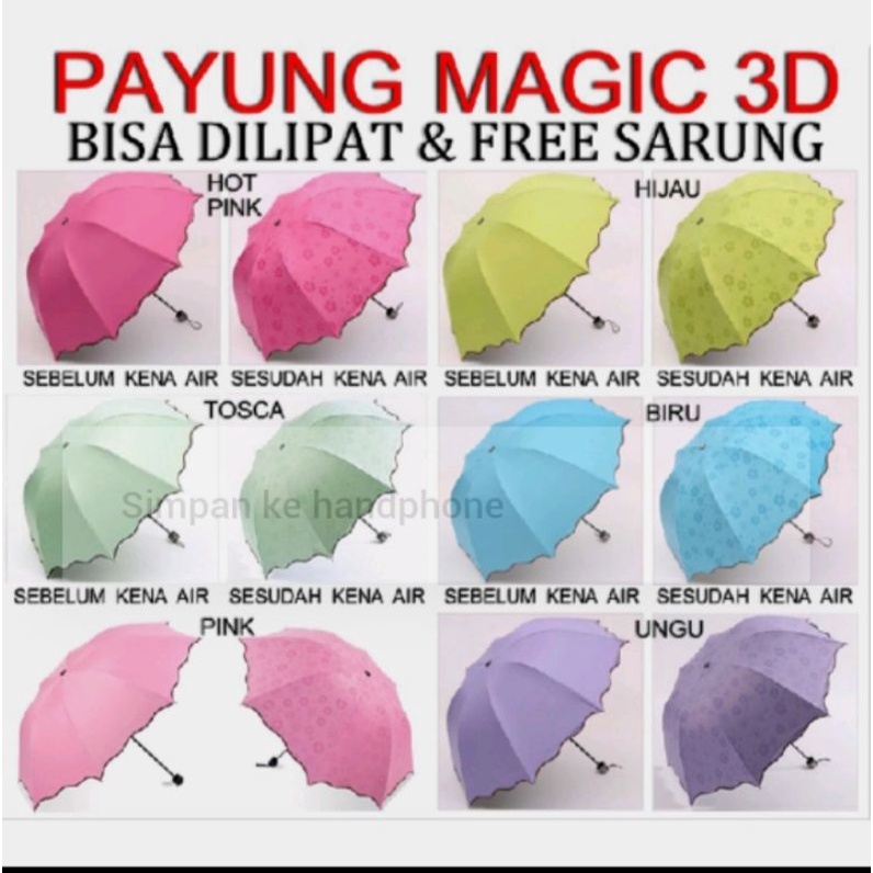 Payung Magic 3D Anti UV payung lipat (ada lapisan anti UV warna hitam dibagian lapisan dalam)