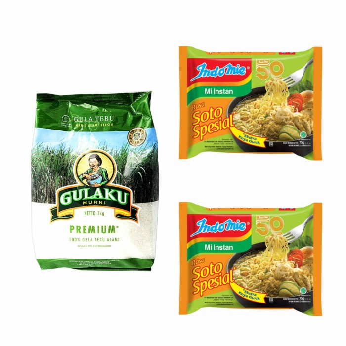 

bundling Gulaku 1kg dan 2 Indomie soto spesial