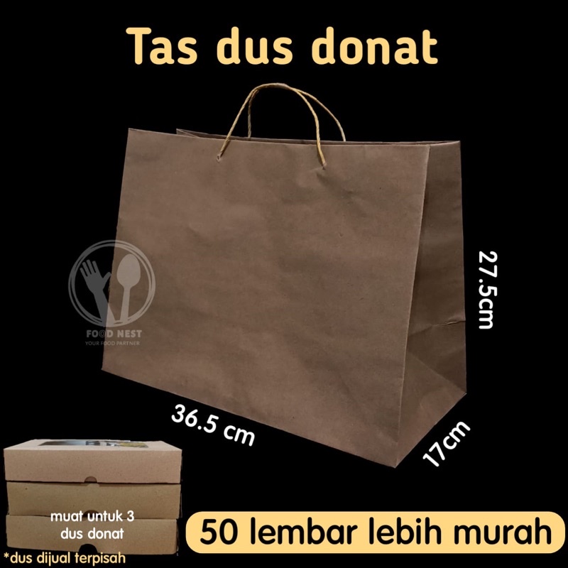 Paperbag polos coklat Tas kardus tas kado shopping bag goodie bag goodiebag 30X18X22 tas donat bento