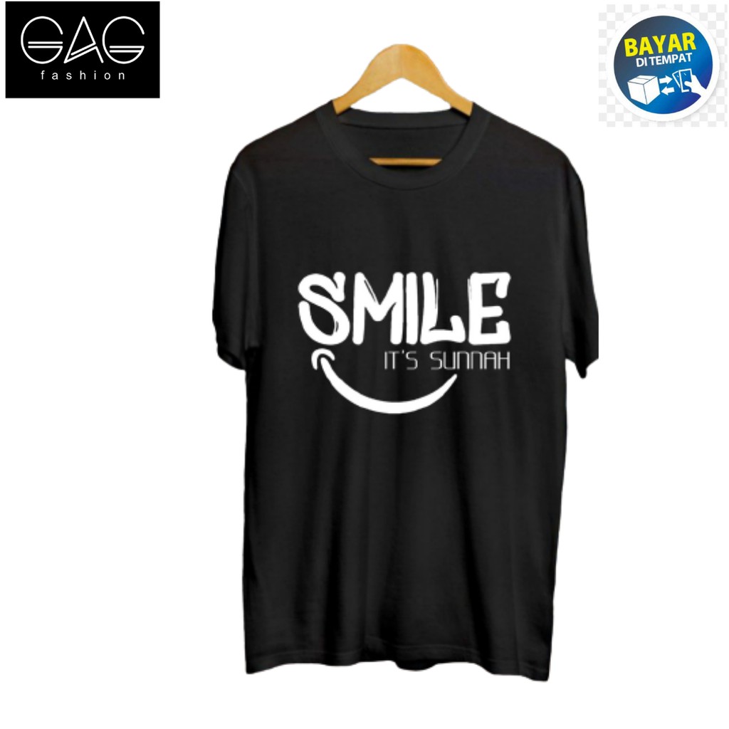 Kaos Distro SMILE IT'S SUNNAH// Baju Distro Santri Salafy/KD095 Kaos Pria/Wanita