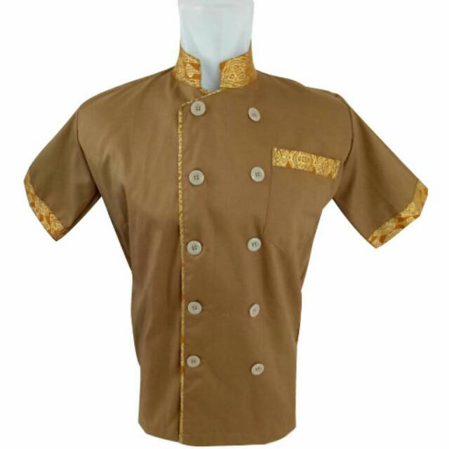 Baju Koki coklat kombi batik. Baju Katering. Seragam Chef