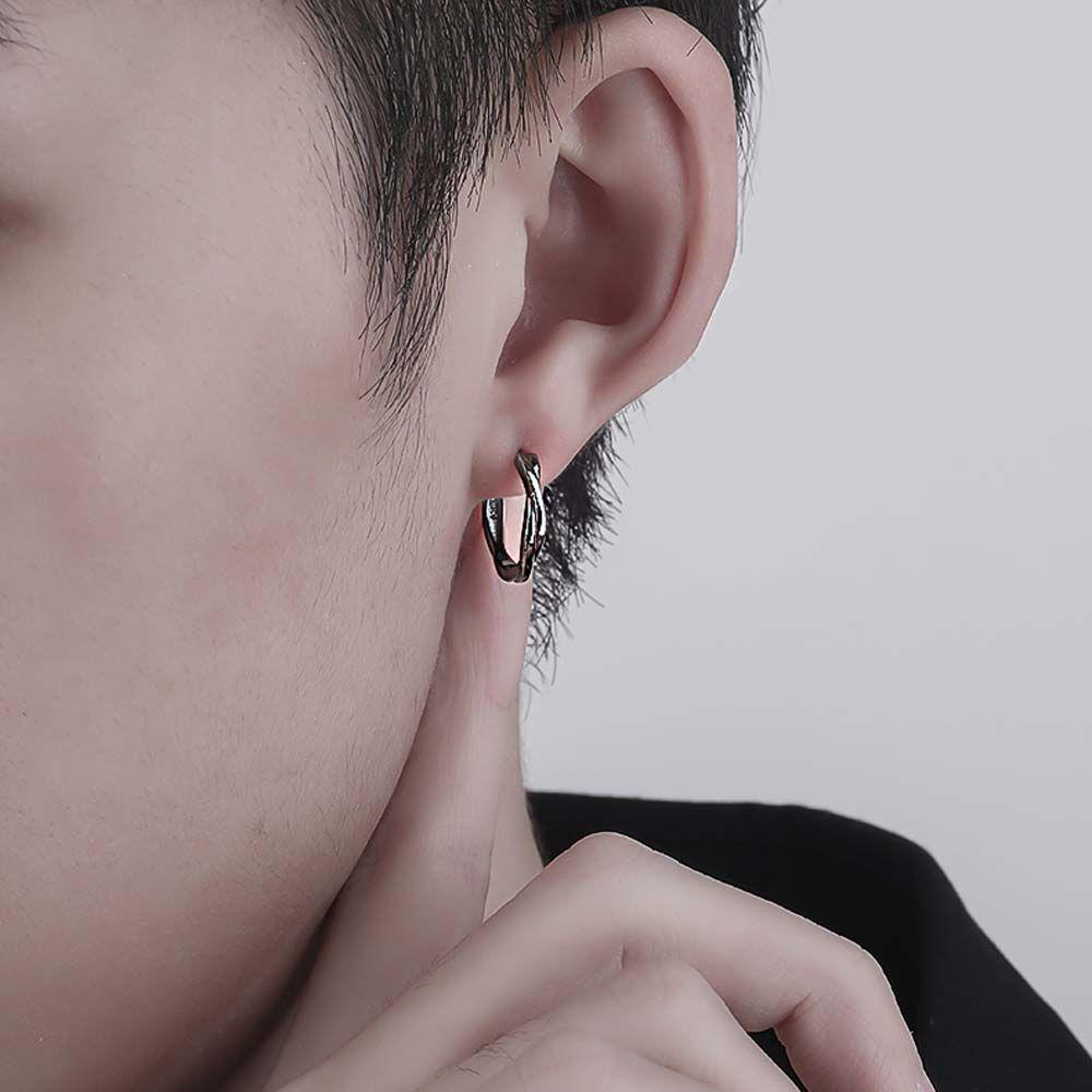 Mxbeauty Anting Hoop Pria Keren Kualitas Tinggi Untuk Cowok Twist Lingkaran Stainless Steel Bulat Geometris Ear Studs