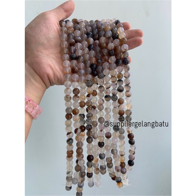 bahan batu import CARNELIAN DALMANTION 10mm natural HITAM PUTIH LORENG