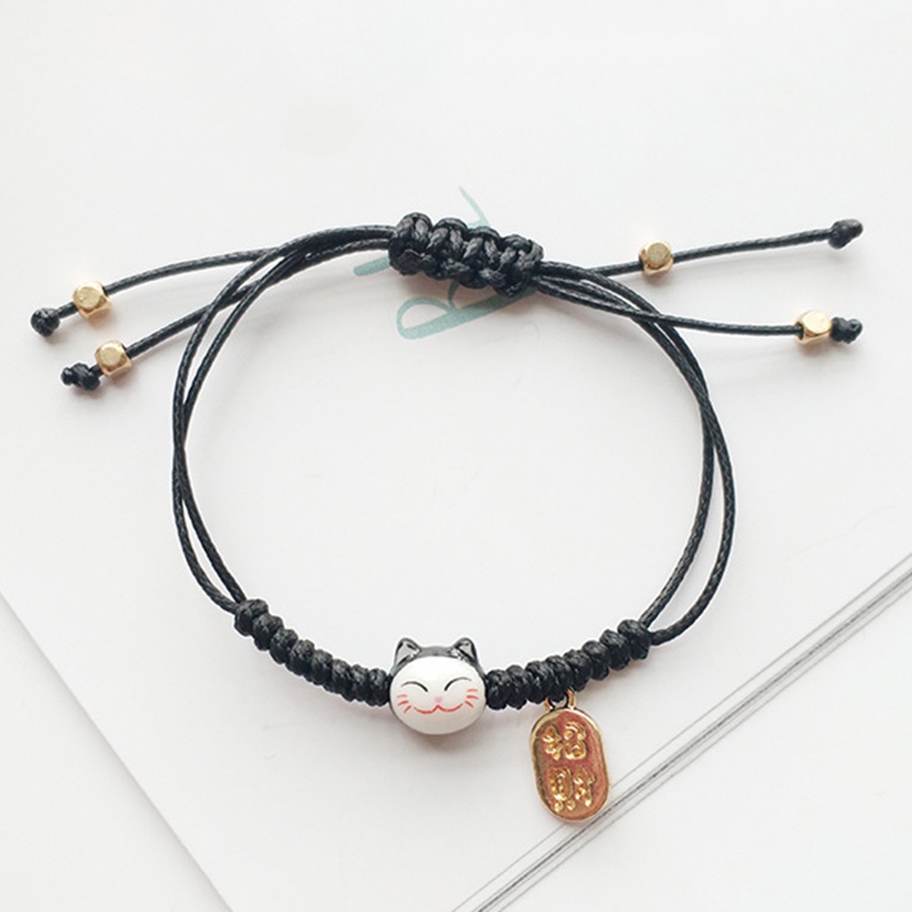 Hu Hu Hu Hu Hu Alat Bantu Pasang Kacamata♡ Gelang Tali Kepang Dengan Charm Kucing Keberuntungan Untuk Priawanita