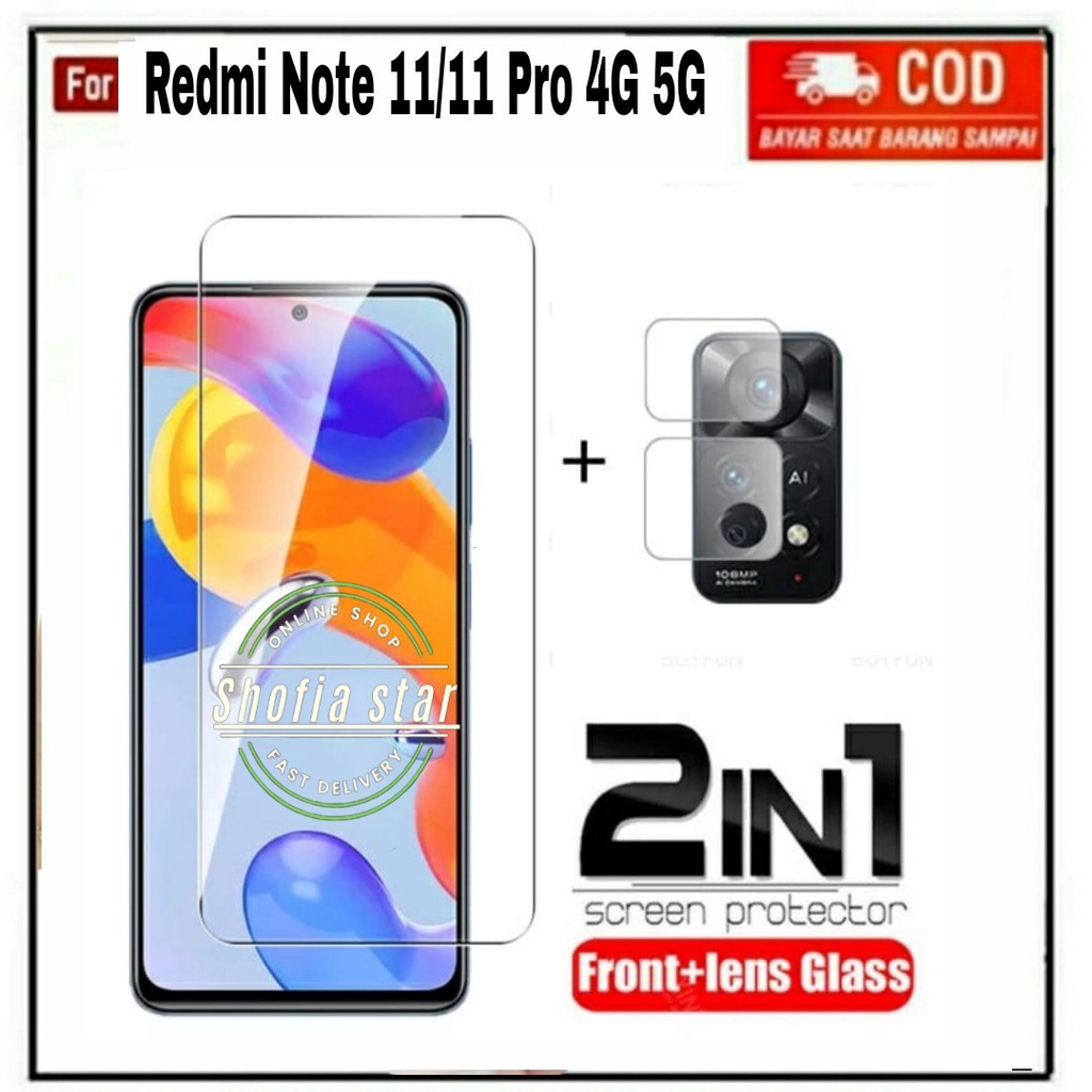 2IN1 TEMPERED GLASS BENING REDMI NOTE 11 NOTE 11S NOTE 11 PRO 4G TG LAYAR ANTIGORES KACA FULL COVER