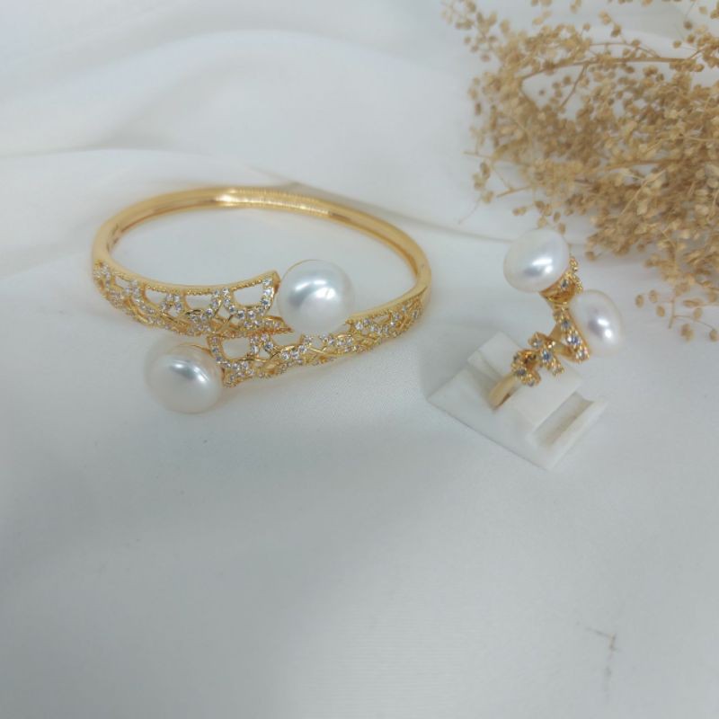 set gelang cincin mutiara
