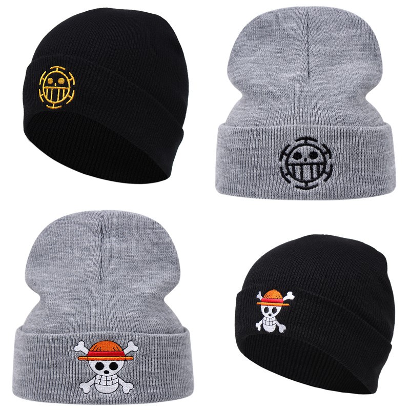 Topi Anime One Piece Beanies Katun Rajutan Topi Kualitas Tinggi Bordir Beanies Topi Bajak Laut Unisex Dropshipping