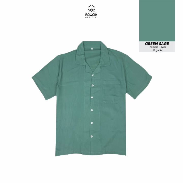 KEMEJA HAWAI POLOS UNISEX KATUN RAYON KEMEJA LENGAN PENDEK GREEN SAGE