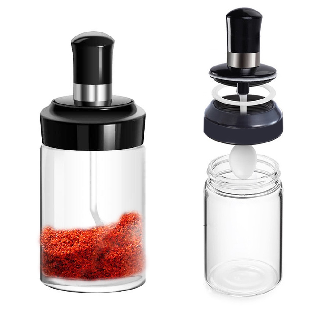 FM - Botol Bumbu Dapur Kaca + Tutup dan Sendok Kedap Udara