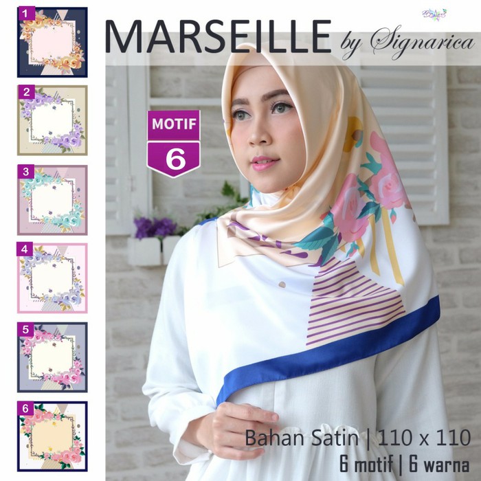 Jilbab Segiempat Marseille Satin Motif 6 By Signarica Hijab Scarf
