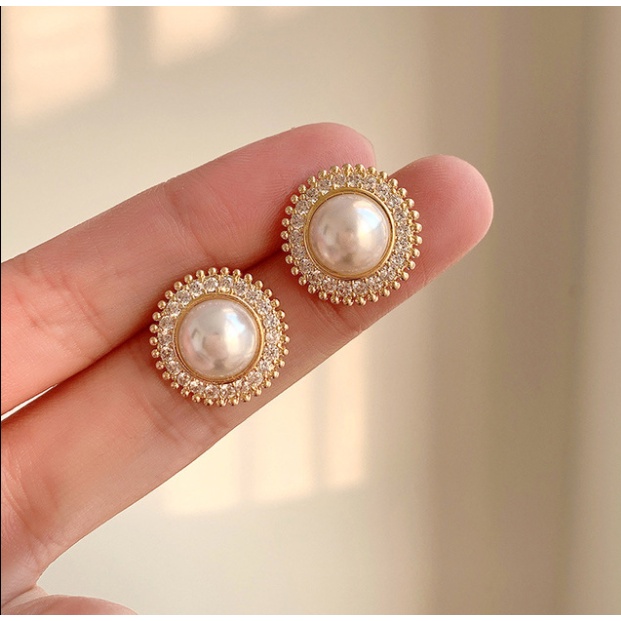 Anting Mutiara Bahan sterling silver Gaya Korea Untuk Wanita