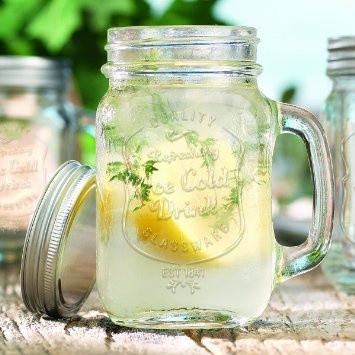 Gelas Kaca Jar Dengan Tutup / Mug Jar Toples / Jar Ice Cold Drink