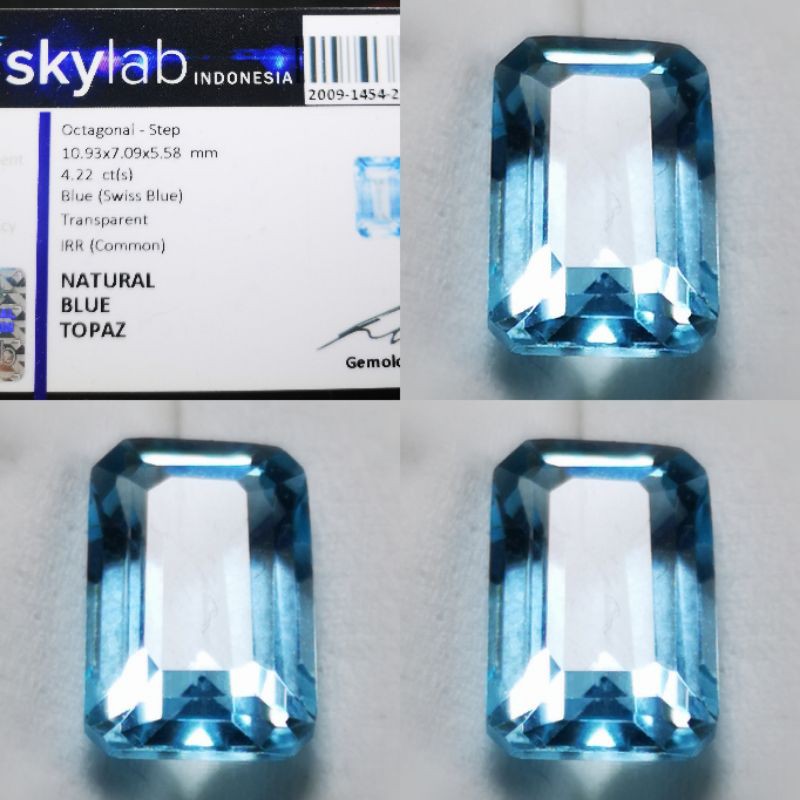 Batu Permata Natural Blue Topaz Swiss Octagon Plus Memo Sky Lab