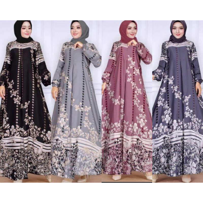 Zica Dress Wanita Silk Embroidery Premium Gamis Terbaru Lengan Pendek Baju Muslim Kekinian LD 110 cm