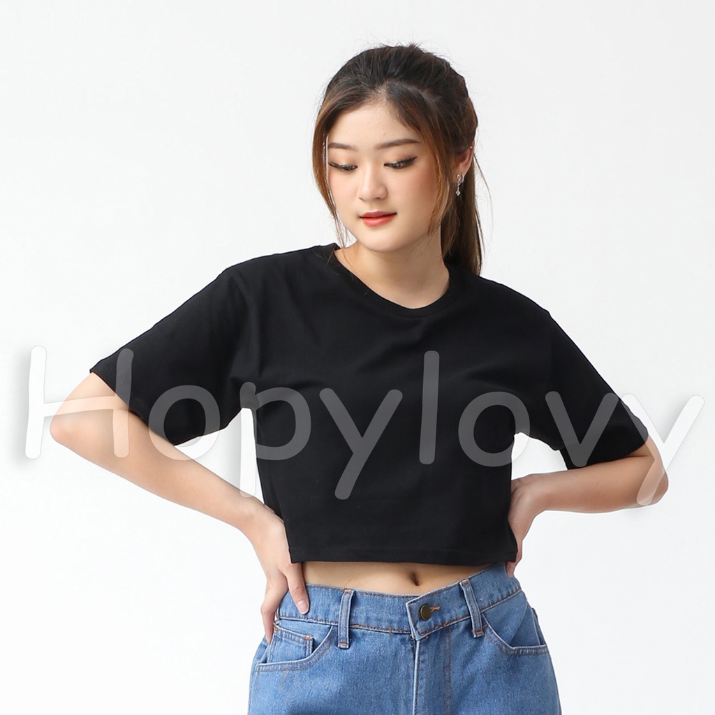 HOPYLOVY - Kaos Crop Wanita Polos bahan Katun super Comfy Starla