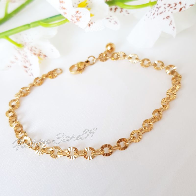 Gelang Fashion Titanium Butir Rumbai Antikarat gold white Antikarat Gelang Butir Polos Nuri Ukir Titanium Gold Silver Impor Bestquality bestseller