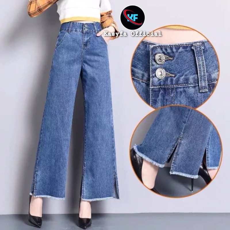 VIRLY KULOT JEANS HIGHWAIST BELAH SAMPING RAWIS KANCING 2 - KF