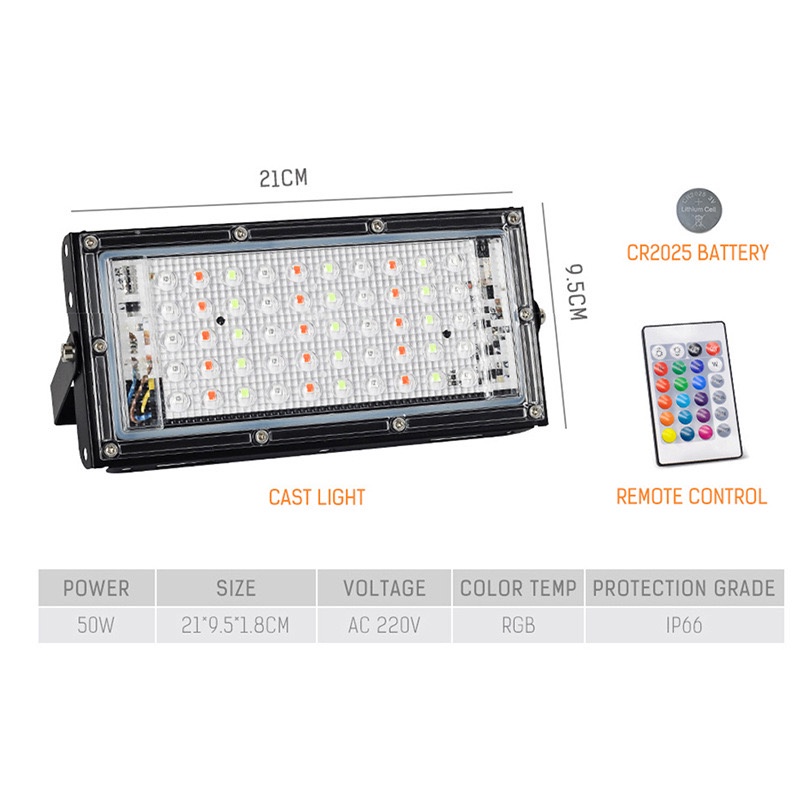 LAMPU SOROT 50W RGB MODEL TIPIS IP65 / LAMPU TEMBAK TIPIS 50 WATT RGB
