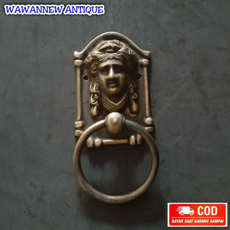 Ketukan Pintu Rumah Pagar Kuningan Antik Motif Orang India 012