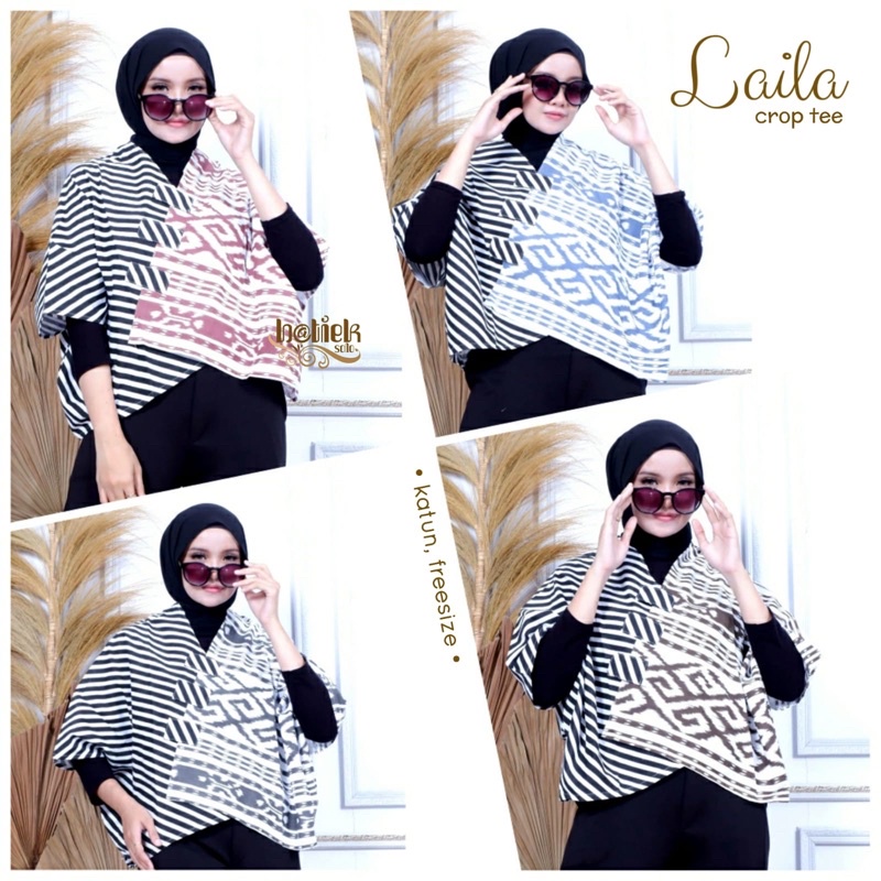 LAILA CROP TEE Batik Soft Modern Motif Tenun Songket Croptop Batwing Top Pastel Kekinian Kerja Jumbo Kantoran Casual