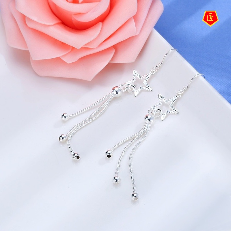 [Ready Stock]Temperament Tassel Sliver Beads Star Earrings Female Personality