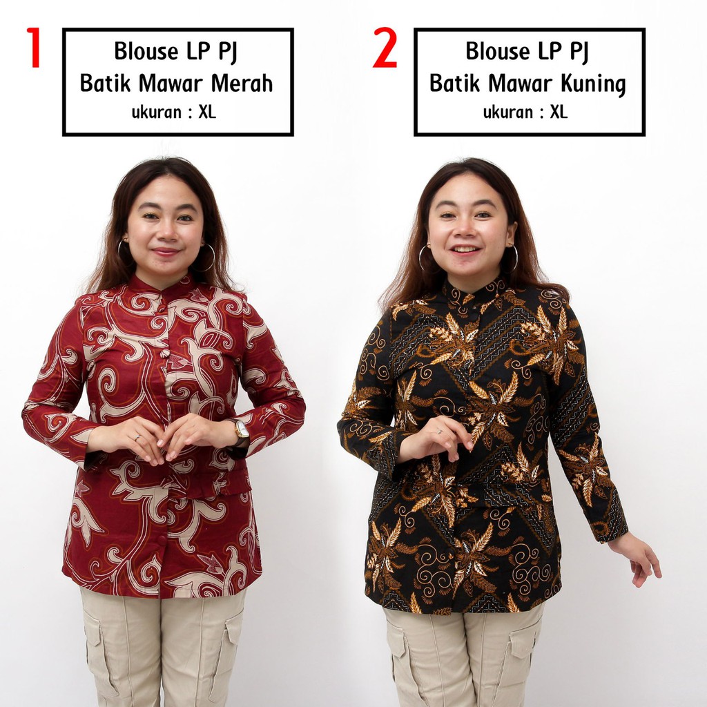 Atasan Batik Jumbo Wanita / Blus Panjang Jumbo /  S-M-L-XL-XXL-3L-4L-5L Model Lengkap Seragam Batik