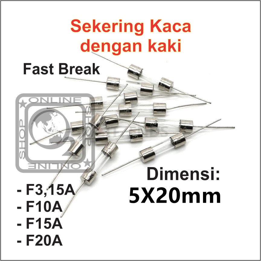 Sekering kaca dengan kaki 5x20 mm axial fuse with pin fast break fuse sekering TV 250V
