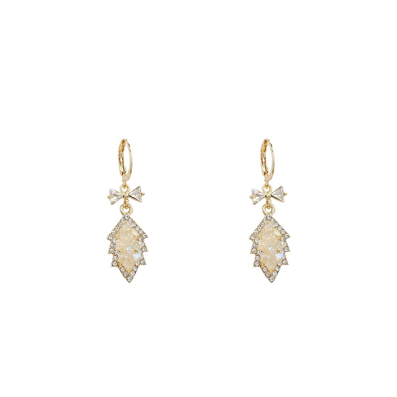 Anting Tusuk Gantung Desain Daun Hias Kristalzircon Gaya Mewah Untuk Wanita