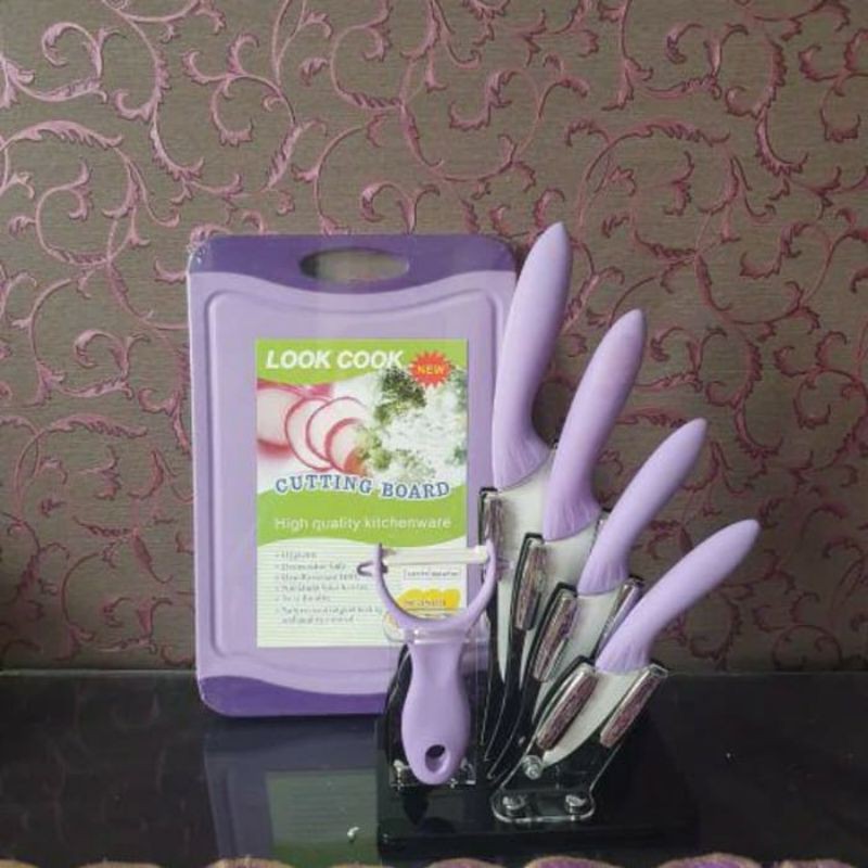 Pisau set Ceramic ichef - ungu 7in 1