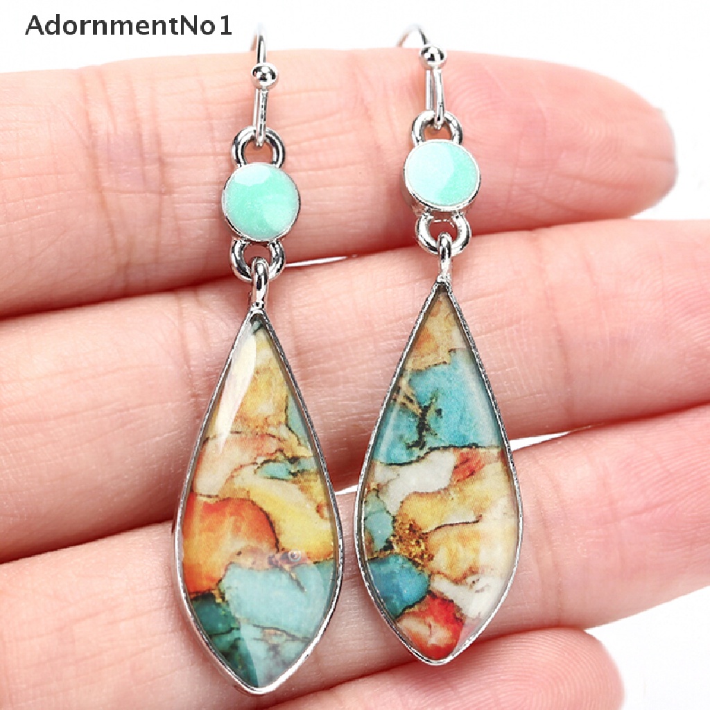 (AdornmentNo1) Anting Kait Gantung Panjang Hias Opal Turquoise Untuk Wanita