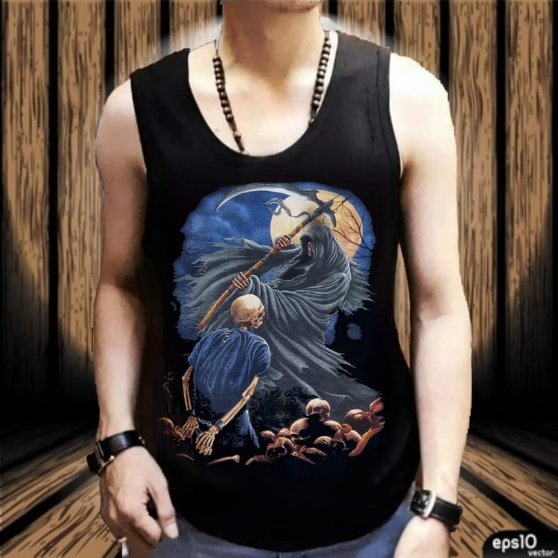 SINGLET PRIA ANGEL OF DEATH HITAM KAOS DALAM KAOS TANPA LENGAN