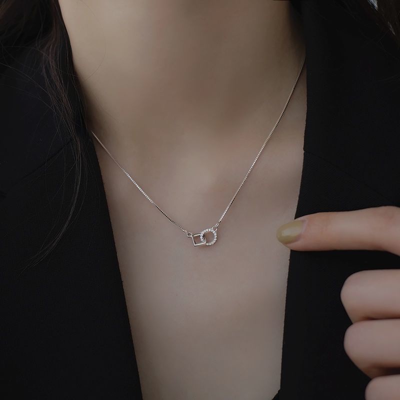 Sterling silver interlocking geometris kalung Tahun Baru Wanita ins gaya dingin kalung wanita sederh