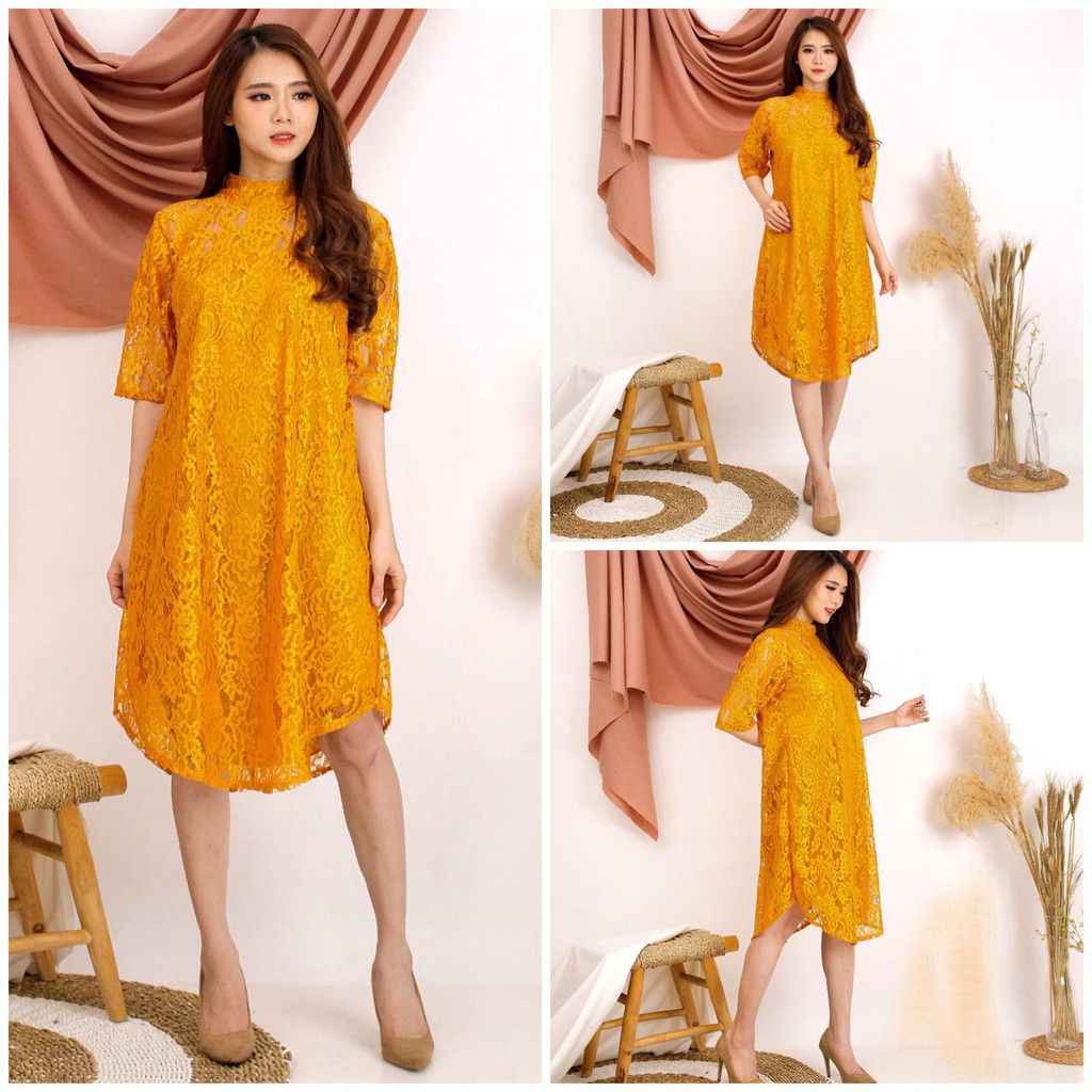 (PASTI REALPIC) DRESS RIHANA BRUKAT CORNELI TULANG TIMBUL GLITTER DRES BROKAT NATAL PESTA