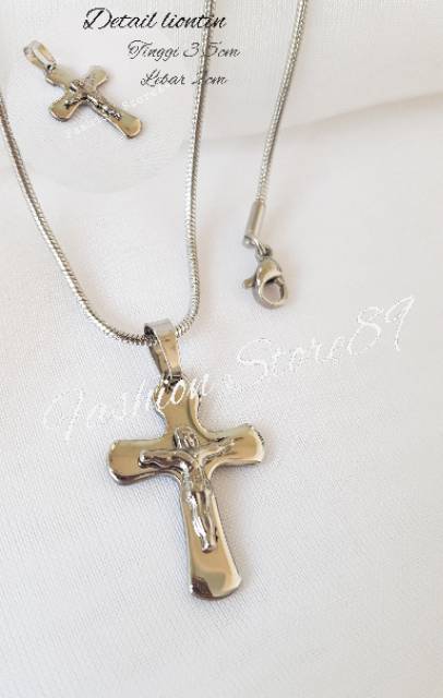 Kalung fashion import salib Jesus titanium white Antikarat ST03 bestquality import bestseller