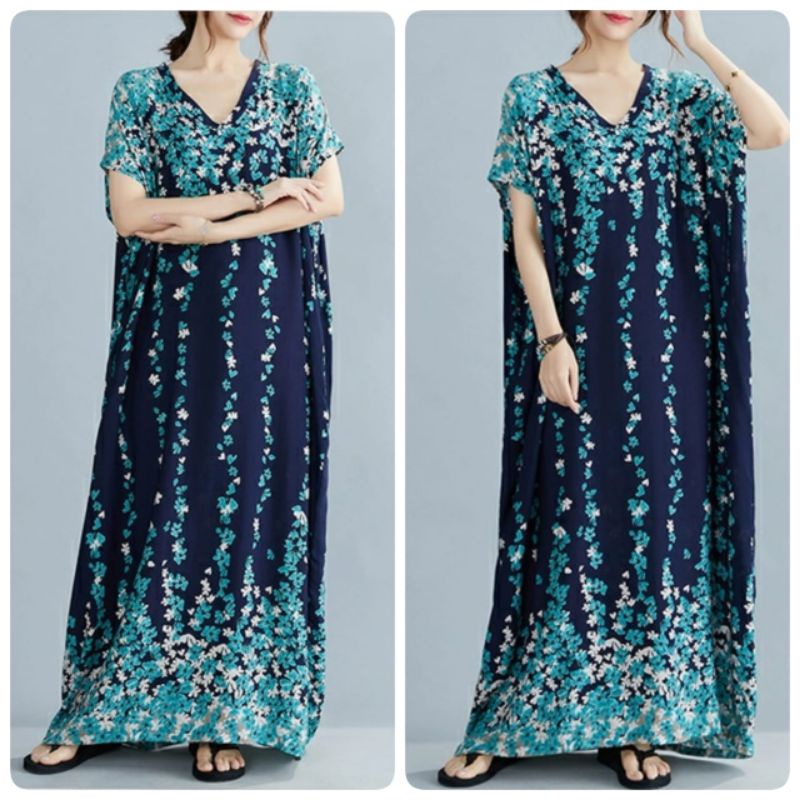 MDLV ~ 91004# Homewear Maxi Blue Dress Maxi Bigsize Oversize Fashion Import