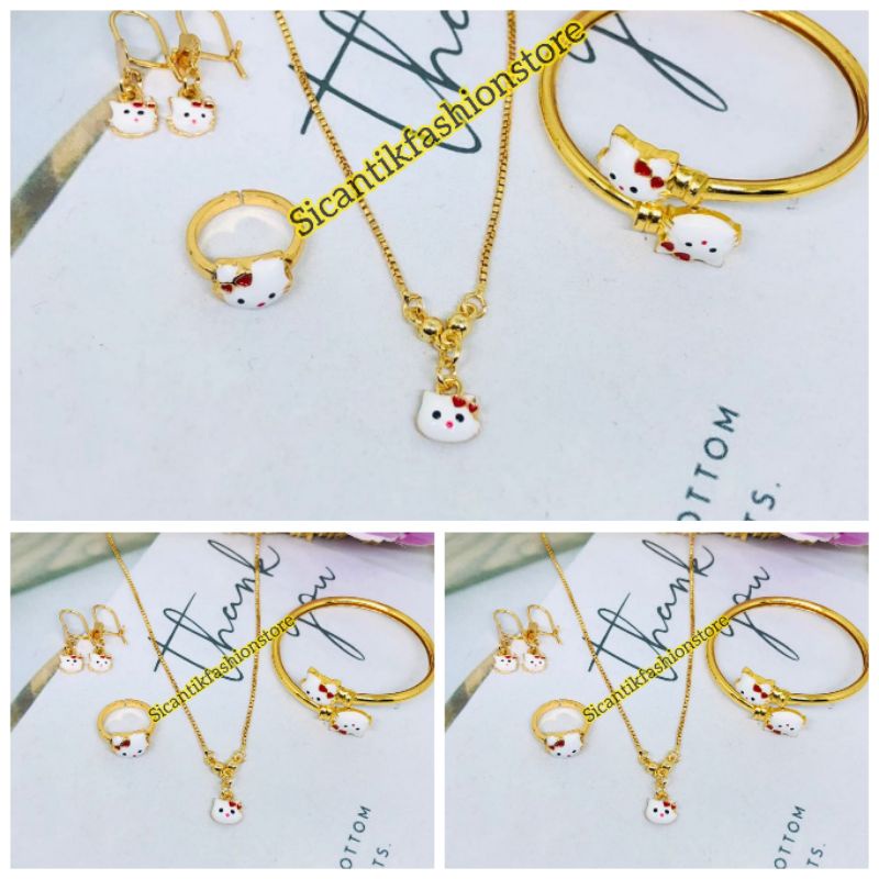 Perhiasan Set Anak Anak Hello Kitty Gold Terlaris Anti Karat Kalung Titanium Anak-anak Hello Kitty