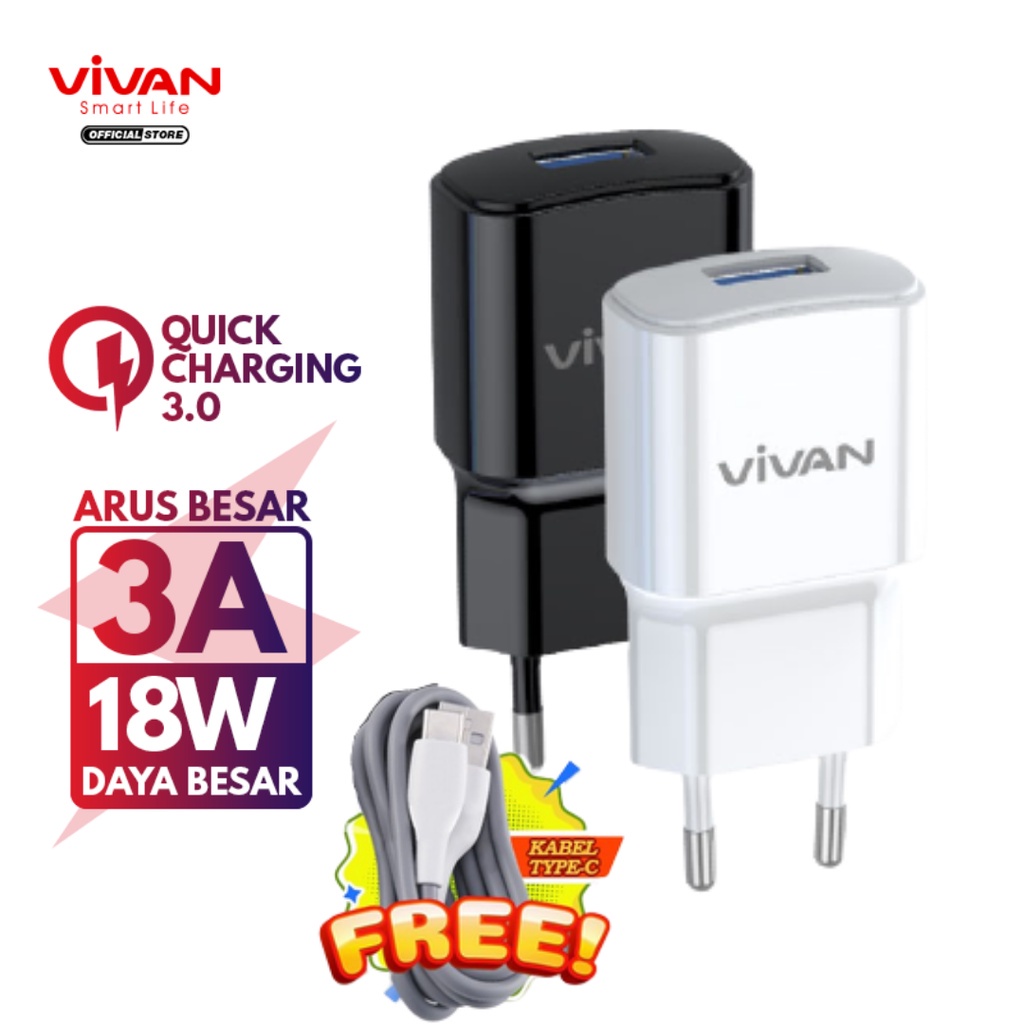 TC Charger VIVAN Power Oval 2 3A 18W Original Quick Charging Fast Charging - Garansi Resmi 1 Tahun