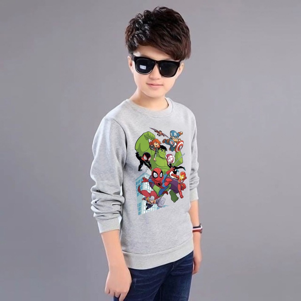 Jaket sweater anak laki - laki usia 2 3 4 5 6 7 8 19 10 tahun / switer crewneck basic anak laki laki perempuan karakter hero hulk