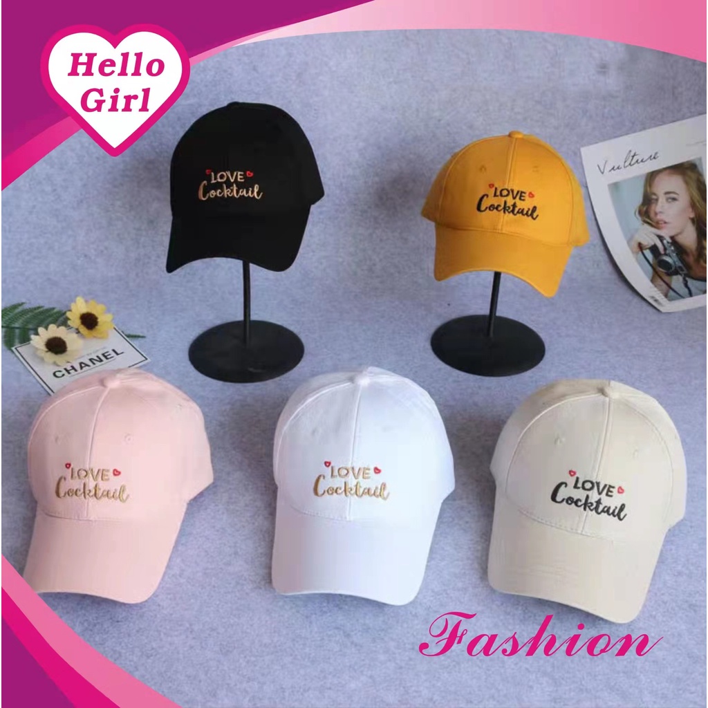 (Hello Girl)MZ14 Topi Baseball Wanita Import Motif Love Cocktail .