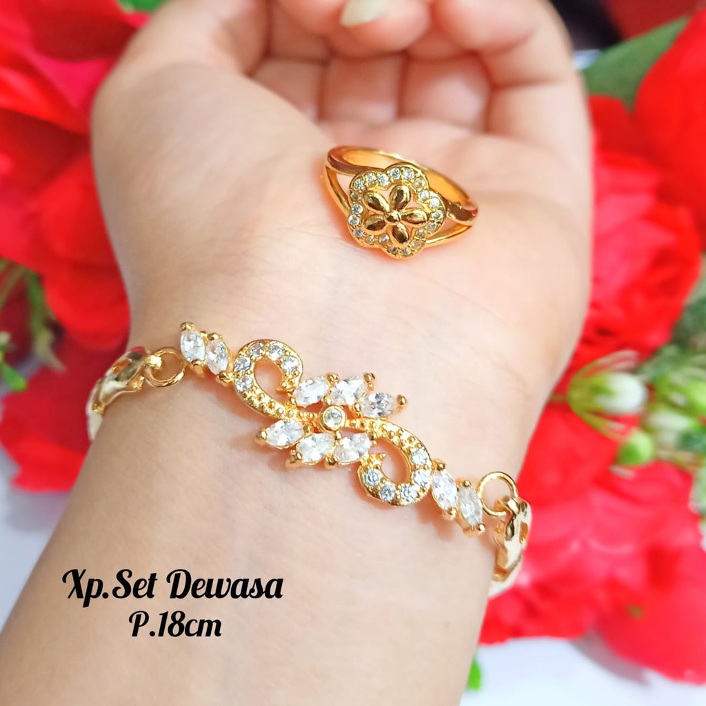 Set Gelang TITANIUM Dewasa gratis cincin varian motif Gold,tidak karat COD