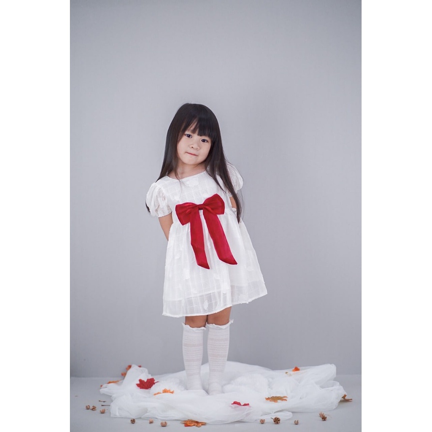 Promo !! Dress baby girls import / Dress big plain ribbon import uk 6bln-2th