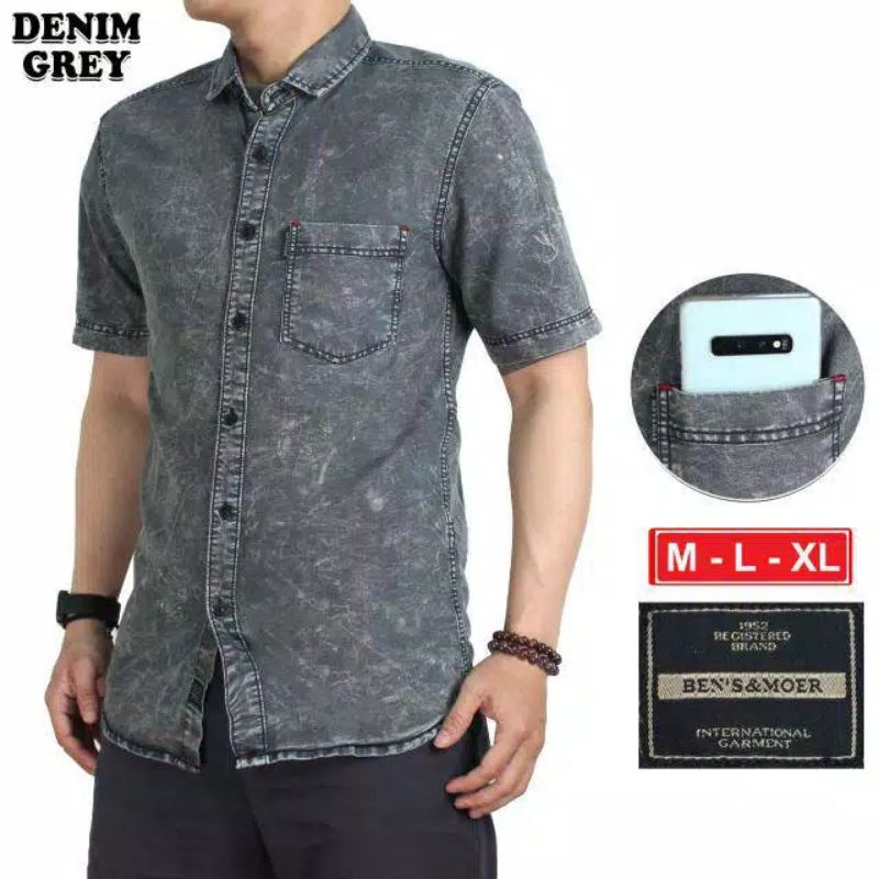 Kemeja Jeans Lengan Pendek Ben's & More/ Kemeja Jeans Pria Lengan Pendek