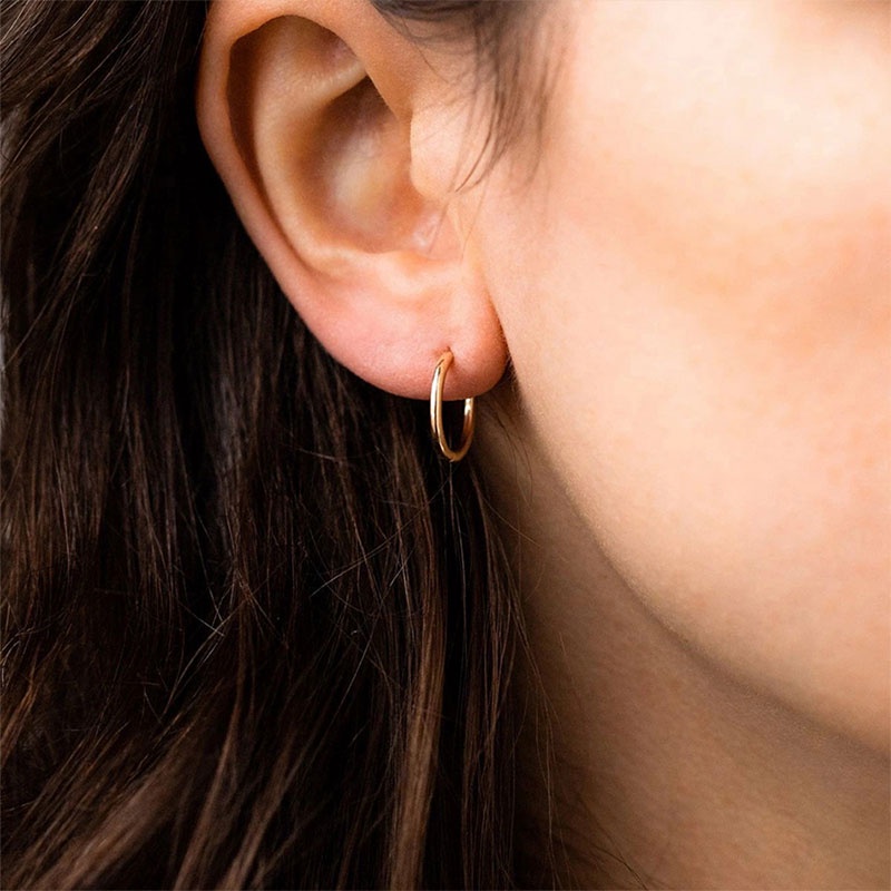 1 Pair Dasar Anting Hoop Kecil Sederhana Tabung berlapis Emas Anting Lingkaran Stud