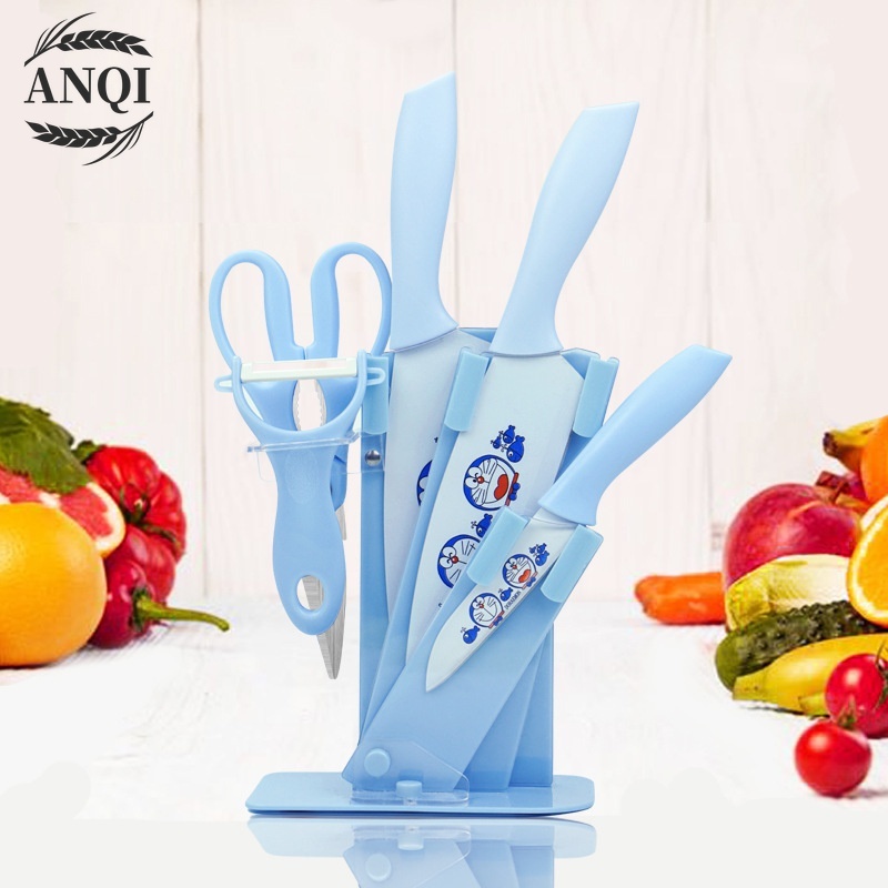 ANQI 1888 Pisau set 7 pcs warna tajam keramik dengan stand knife set 7 with holder Pisau Set 7 in 1