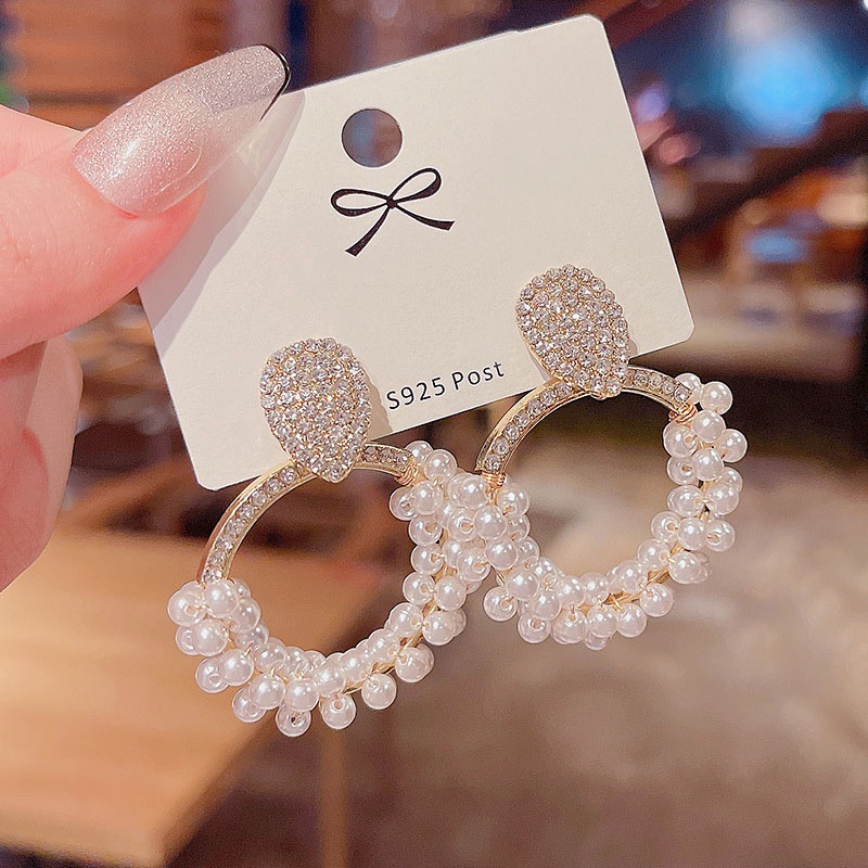 Shuling Women Ear Jewelry S925 silver needle Baroque Pearl Earrings Female Super Cute High Sense Diamond Earrings