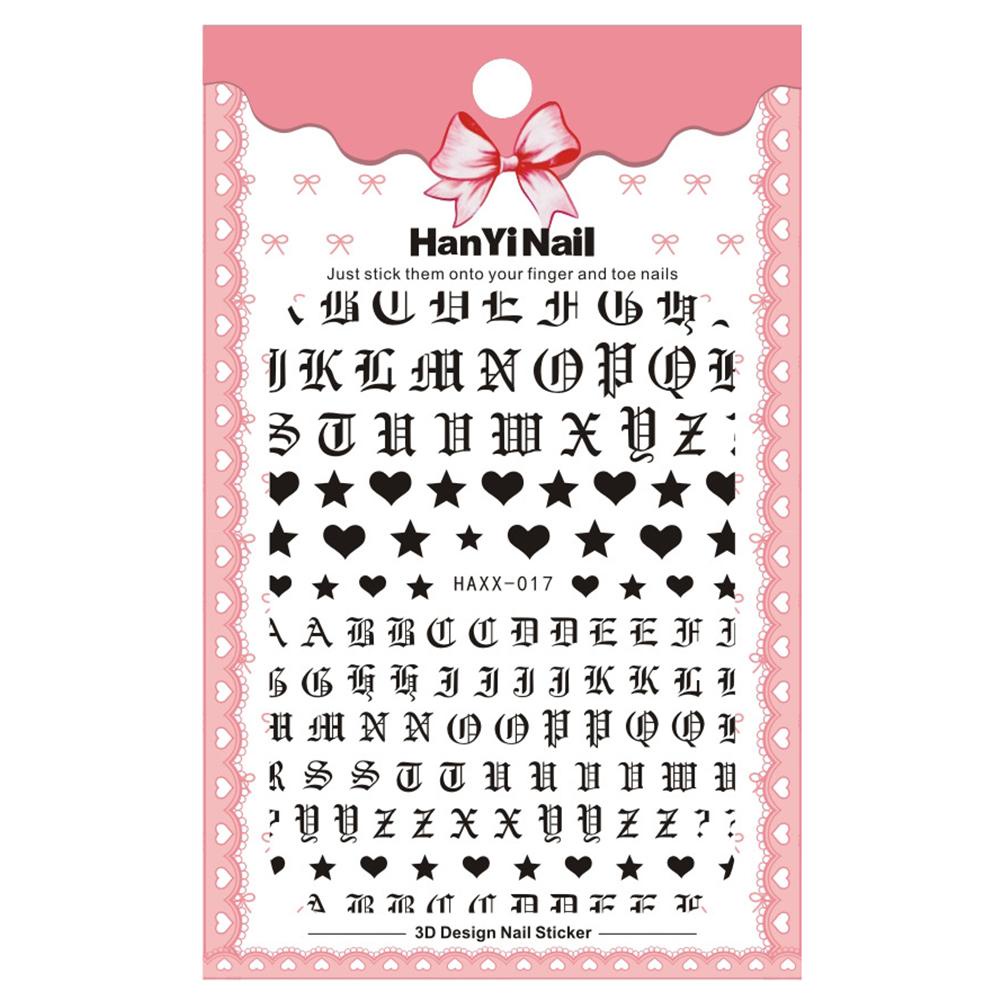 MXBEAUTY Cool Nail Stickers Gold Gothic Alphabet Decals Letter 3D Nail Art DIY Nail Decoration White Black Character Nail Glue Sticker Manicure Tools Self Adhesive Nail Foils/Multicolor