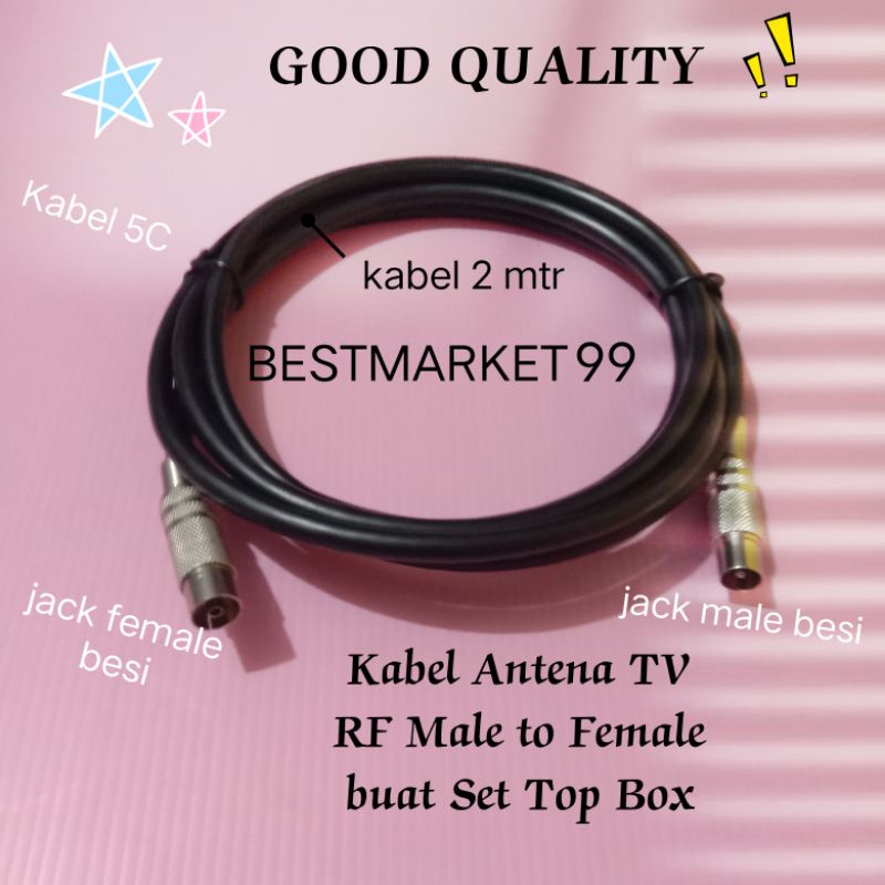 Kabel Antena TV RF Male to Female buat Set Top Box / sambungan tv ke antenna.  Jack Besi Best Quality