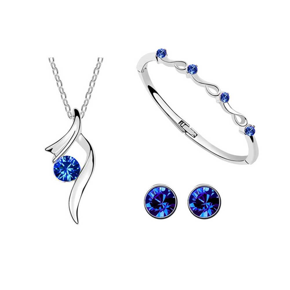 Hu Hu Hu Hu Hu Alat Bantu Pasang Kacamata♡ Set Perhiasan Kalung Anting Gelang Berlian Imitasi Lapis Silver Untuk Pengantin