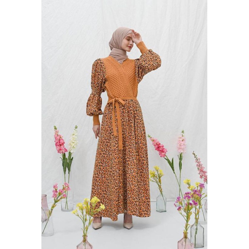 Vivorie Maxi Dress Coduray + Vest Rajut Silang